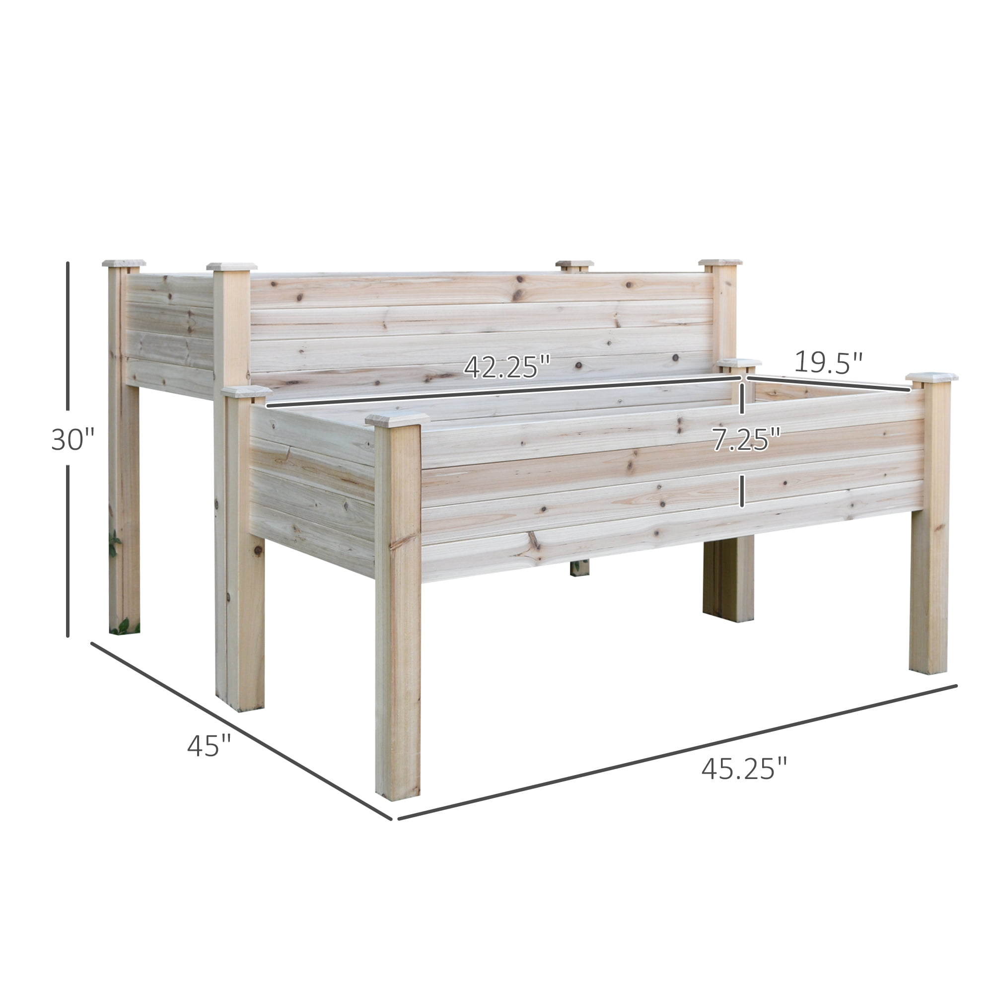 Outsunny 2 Tier Raised Garden Bed, Elevated Wooden Planter Box, Natural