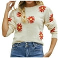 thumbnail image 2 of Lilgiuy Women's Comfortable Little Daisy Printing Long Sleeve Round Neck Sweater Top for Travel Vacation Holiday, 2 of 5