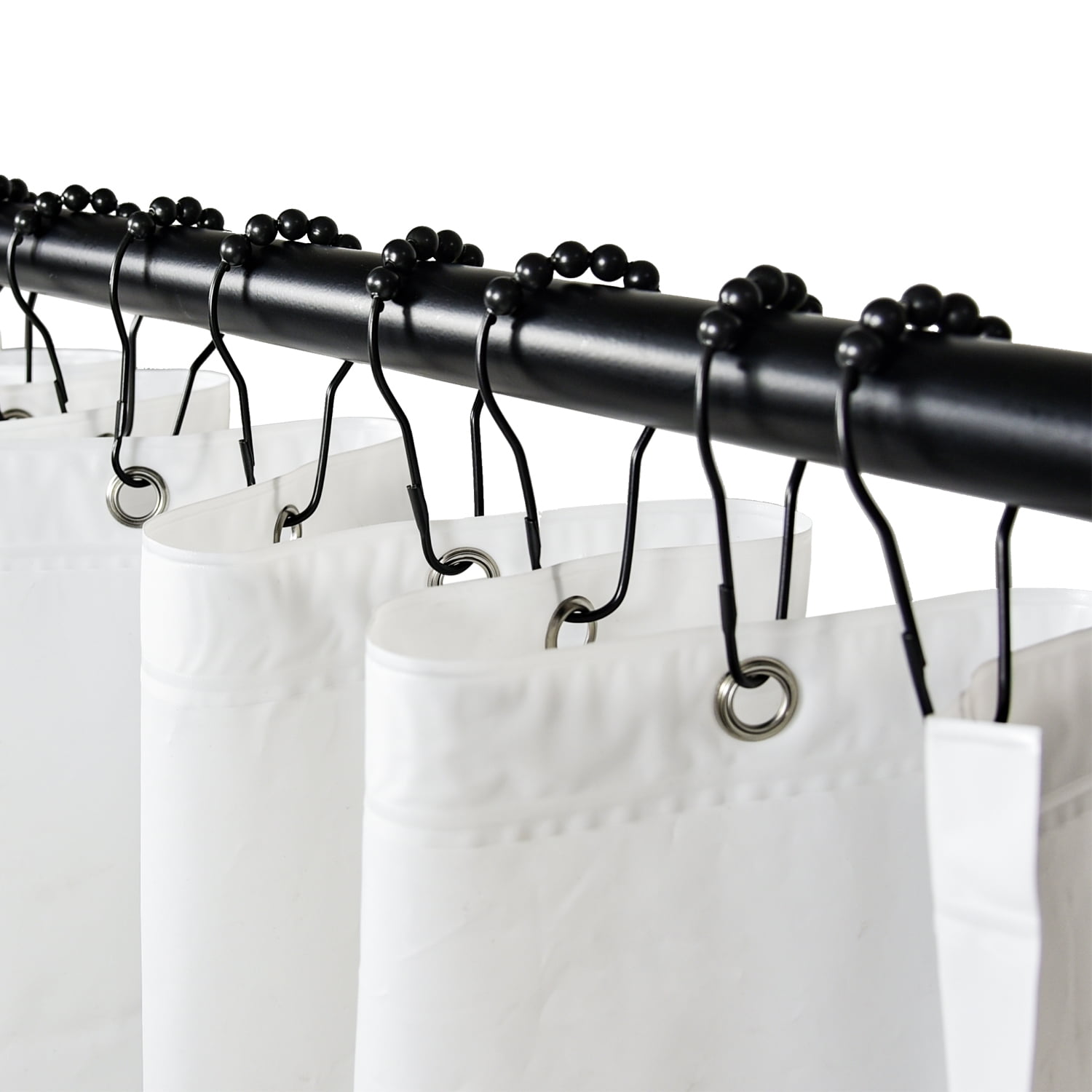 Mainstays, Shower Curtain Rollerball Hooks, Black, 12Piece/Set, 100% Iron