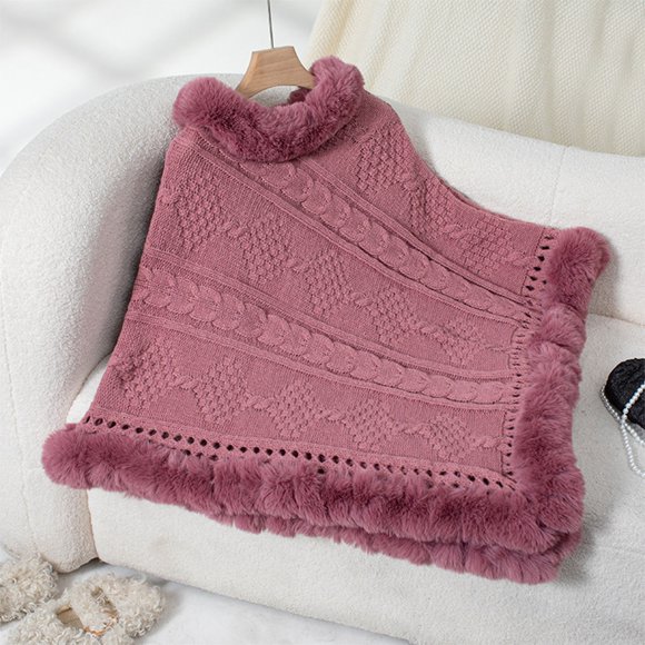 EGNMCR Chandail à Col Rond pour Femme, Couleur Unie, Long, Crochet, Fleur, Ajouré, Irrégulier, Châle à Franges, Chandail Tricoté, Chemisier pour Femme
