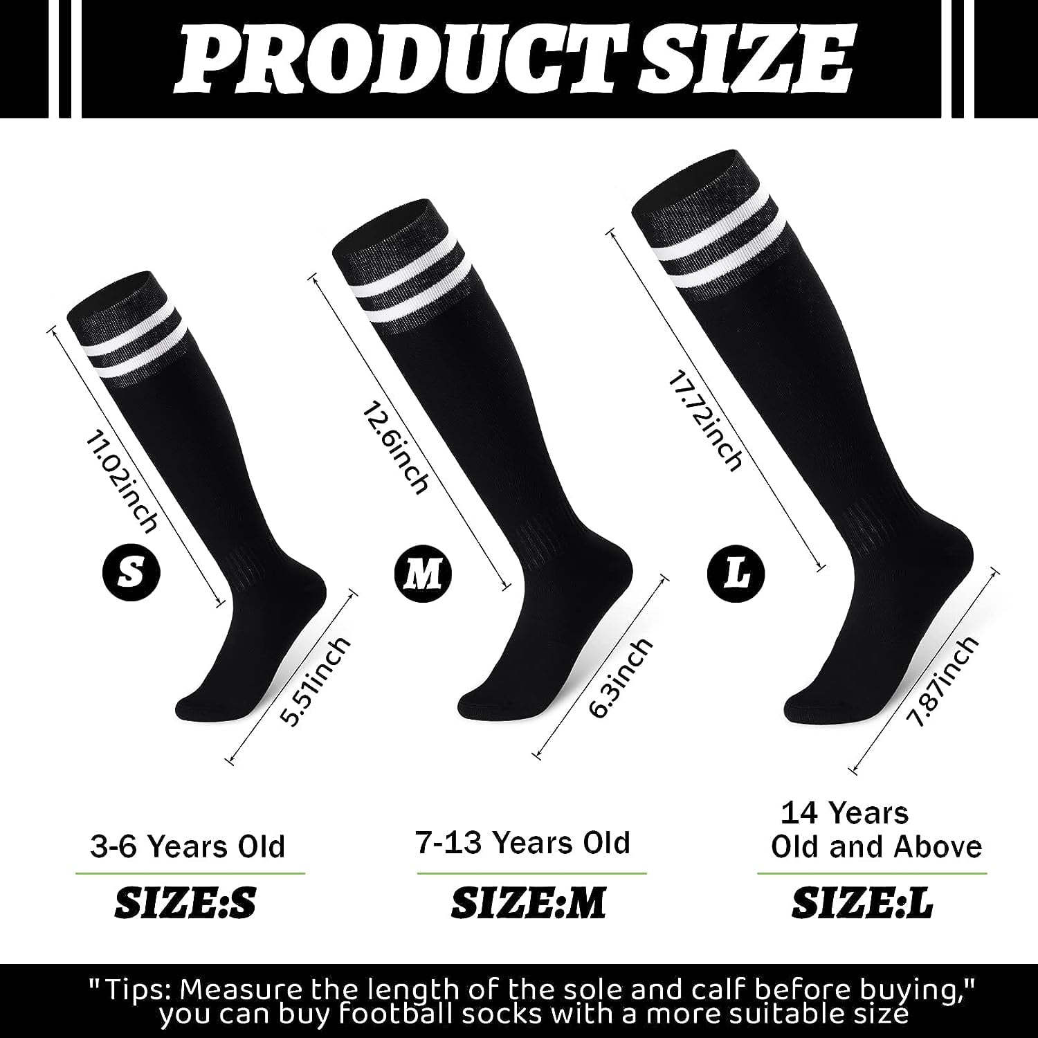 6 Pairs Kids Toddler Boys Soccer Socks 3-6/7-13/14 More Years Old Youth Tube Socks Stripes Football Socks