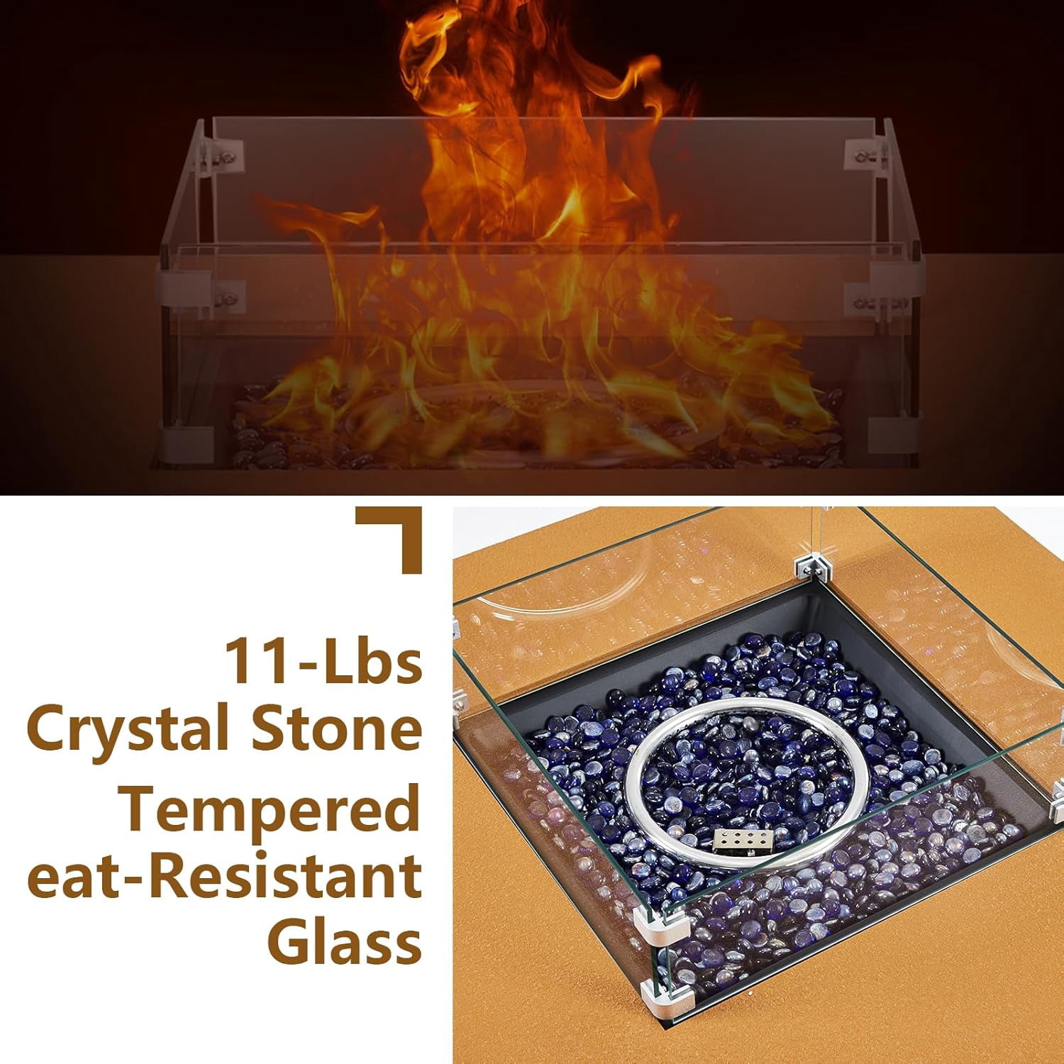 36" Propane Fire Pit Table，50000BTU Fire Table with Wind Guard, 11LBs Glass Beads & Rain Cover, Sturdy Steel Anti-rust Finish & CSA Safety Certified Outdoor Firepit for Patio Yard Garden(Orange)
