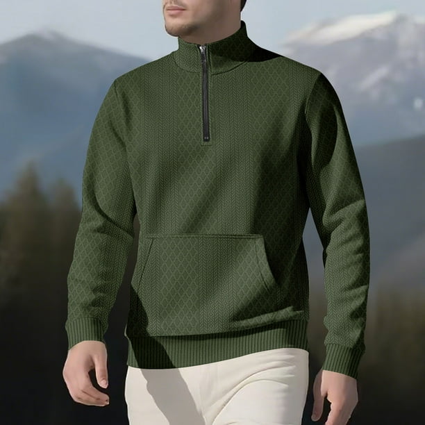Seeotter Men's Quarter Zip Up Pullover Mock Neck Long Sleeve Casual Sweatshirt