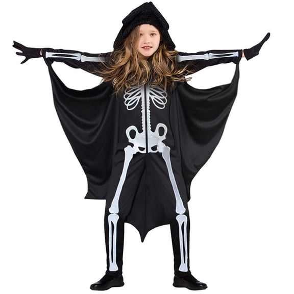 OJSFQUFP Trick-or-Treat Outfit Halloween Kids Bat Skeleton Overall Suit,Scary Halloween Outfit for Boys and Girls