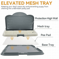 Dog Pee Pad Holder with High Wall, Large Puppy Potty Training Tray with Mesh Grid & Splash Guard, 23.6” x 23.6” Indoor Dog Litter Box, Includes 4 Disposable Pee Pads