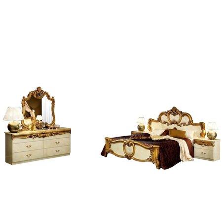 Barocco 5-Piece Bedroom Set  Ivory and Gold Lacquer  Queen