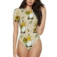 thumbnail image 2 of Picia Gnomes Bees And Sunflowers Womens One Piece Swimsuits Modest Tummy Control Bathing Suits Lace Up Slimming Swim Suit-Small, 2 of 9