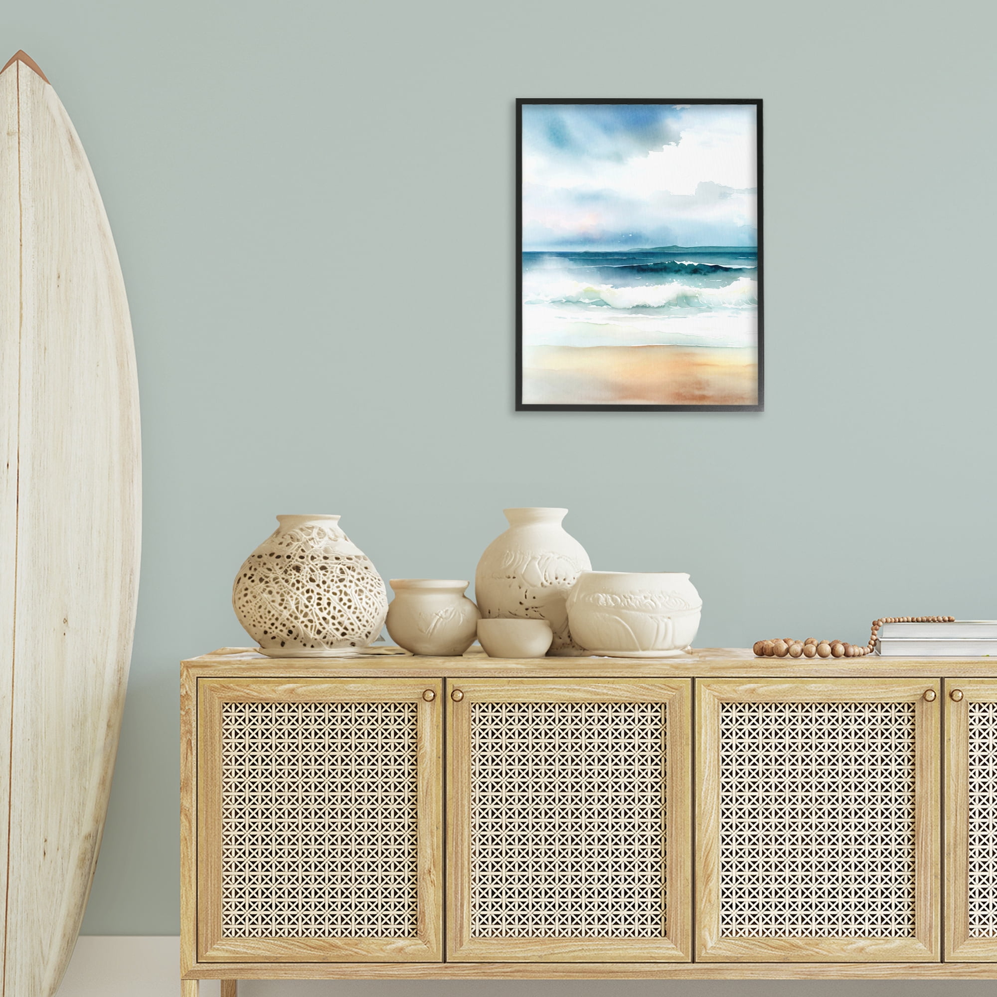 Stupell Industries Rolling Seaside Waves Coastal Painting Black Framed Art Print Wall Art, 24 x 30