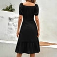 thumbnail image 5 of Weiqiqre Womens Dresses Short Sleeve V-Neck Button Down Smocked Casual Ruffle Slit Maxi Boho Dress, 5 of 6
