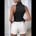 thumbnail image 4 of Blusa de Satén para Mujer, Cruzada, con Cuello en V, Sin Mangas, con Lazo Lateral, Elegante Top Corto de Verano. Negro L, 4 of 9