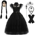 thumbnail image 1 of Wednesday Addams Robe pour Filles Wednesday Costumes Halloween Cosplay Costume Tenue de Fête avec Ceinture, 1 of 6