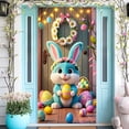 thumbnail image 5 of Easter Decoration​ Blue Rabbit with Floral Headband Colorful Egg Basket Pattern Door Closure for Front Door Easter Gift Spring, 5 of 5