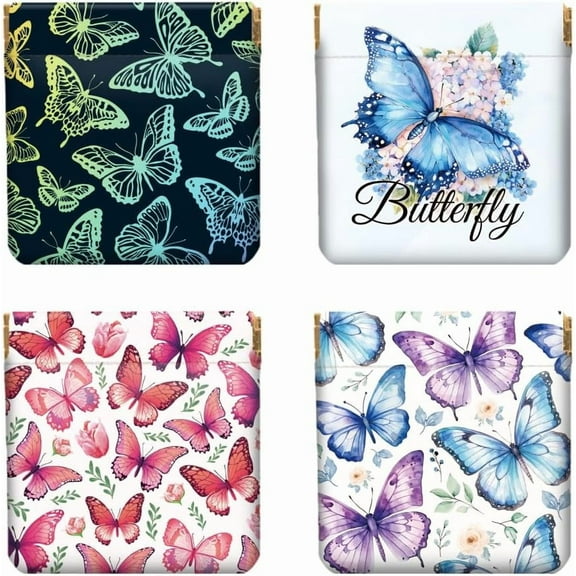 4Pcs Small Leather Squeeze Coin Purse for Women-Butterfly Pattern Waterproof & Durable Change Pouch Mini Money Wallet Best Gift for Adult Girls Imitation Leather