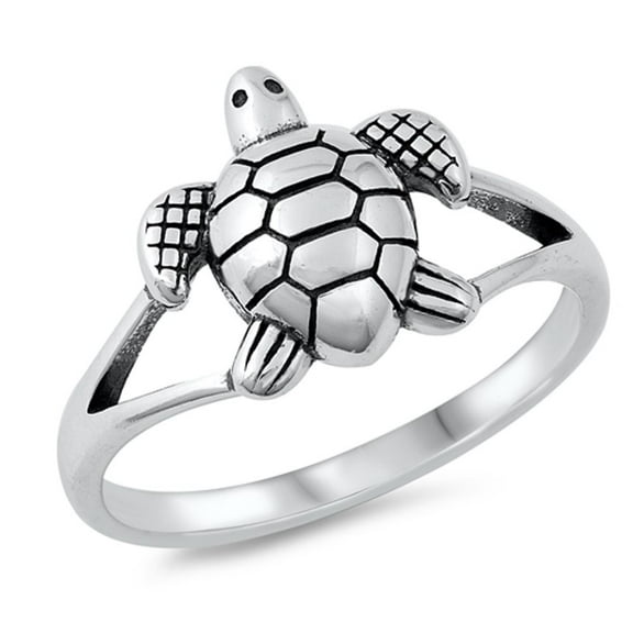 Oxidized Sea Turtle Ring .925 Solid Sterling Silver Band Jewelry Female Male Unisex Size 6