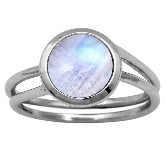 Mooneye Round 8mm Moonstone Solitaire 925 Sterling Silver Women Valentines Day Gift Ring