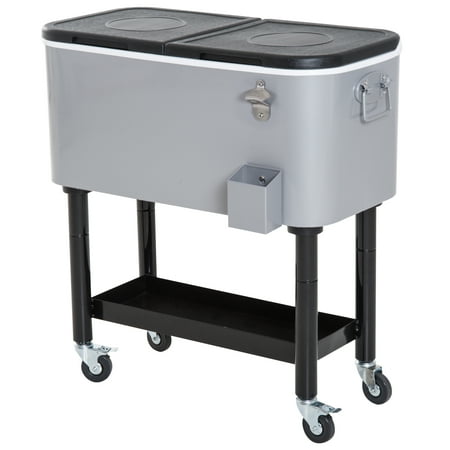 Outsunny 80qt Outdoor Rolling Cooler Cart With Bottle Opener Catch Departments