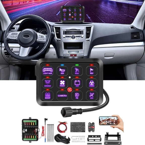 Nilight 12 Gang Switch Panel 12V 24V Universal Circuit Control Relay System with RGB Backlight APP Fuse Wiring Harness Automatic Dimmable ON Off LED Switches Pod for Car Pickup Truck Camper SUV