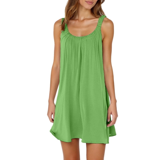 Robe Courte d'Été pour Femme de Plage - par-Dessus de Bikini, Sans Manches Évasée, Robe T-Shirt Décontractée Mini, Polyester, Tailles P - TTG
