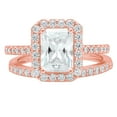 thumbnail image 5 of 2.22 ct Emerald Cut Real Genuine Natural Diamond VS1-VS2 J-K 14K Rose Gold Halo Engagement Wedding Bridal Set Designer Ring bW/ Set W/ Crystal side stones size 4.5, 5 of 7