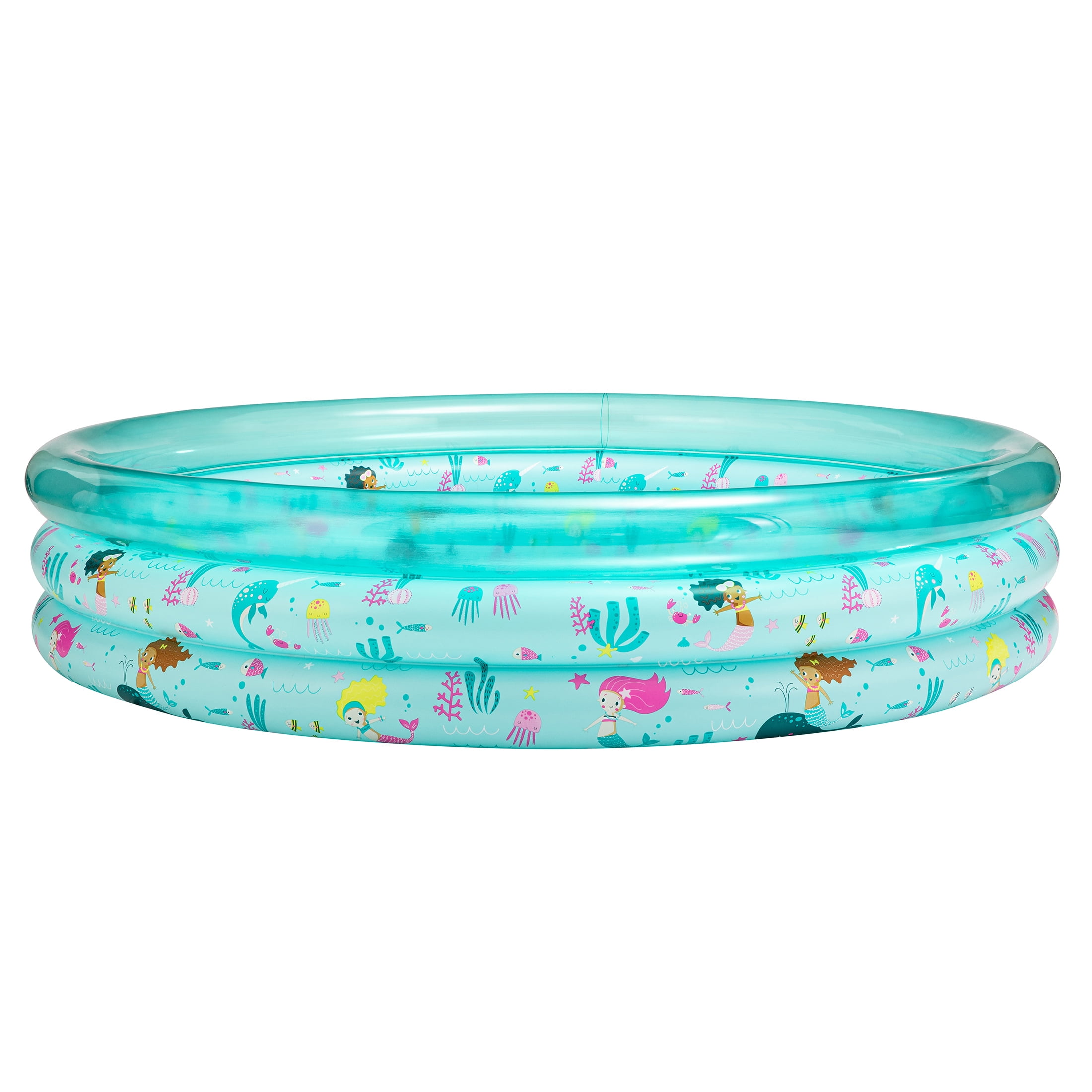 Bluescape Blue Mermaid 3-Ring Inflatable Swimming Pool for Kids, Round, Age 2 & up, Unisex