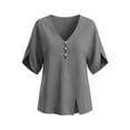 thumbnail image 6 of KyCheLot V Neck Tops for Women Short Sleeve Flare Sleeve Slit Hem Solid Color Tops Comfy Casual Summer Clothes, 6 of 7