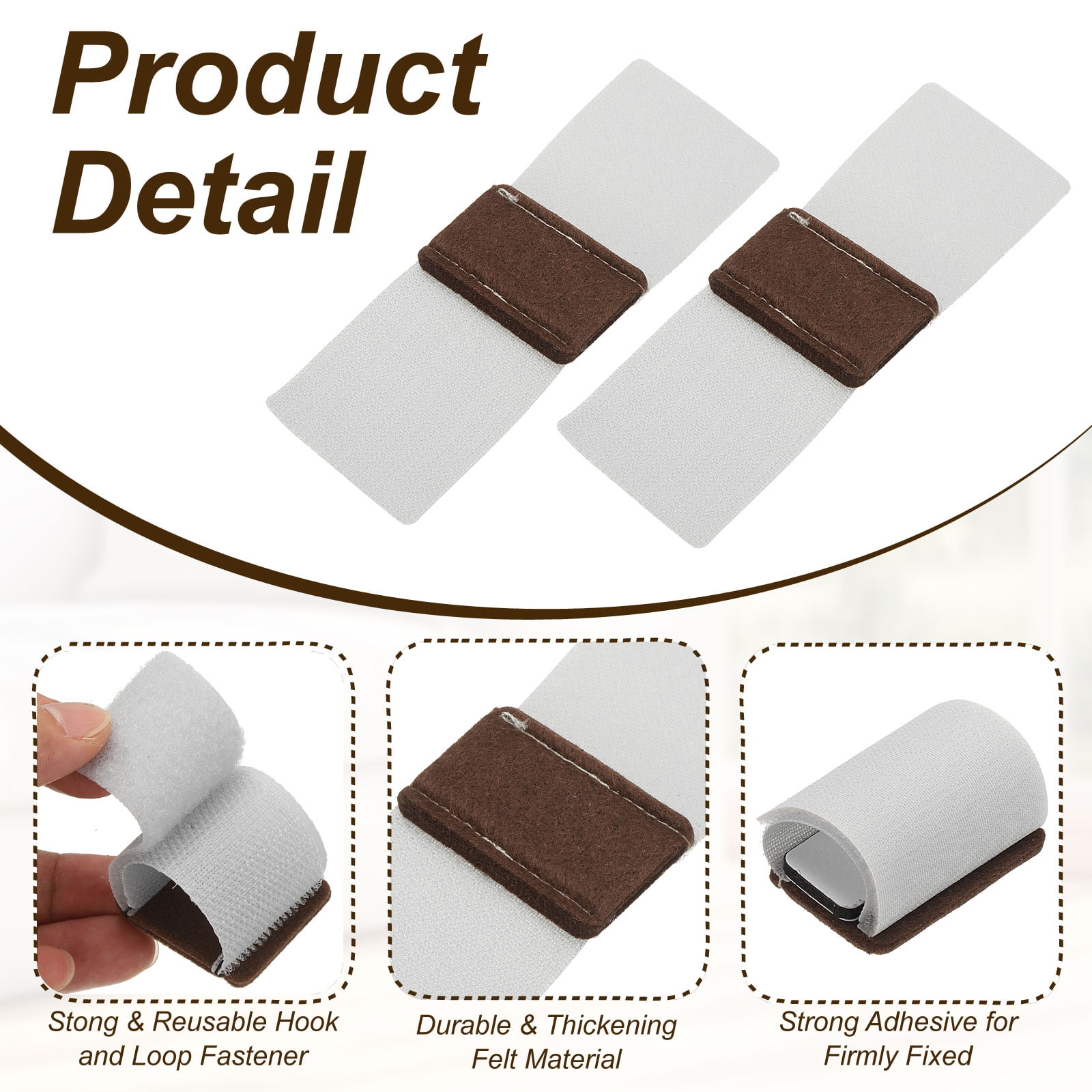 Uxcell 24Pcs Wrap-Around Felt Furniture Pads, 5.7 x 2" Chair Leg Floor Protectors with Grey Hook and Loop Fastener Bar Stool Glides Chair Bottom Protector for Hardwood Floors, Brown