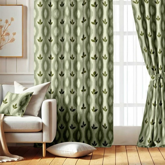 Vargottam Room Darkening Curtains - Abstract Leaflet Pattern, Set of 2 Panels, 42" x 63" - Grommet-Top Blackout Window/Door Drapes for Bedroom, Nursery & Living Room - Green