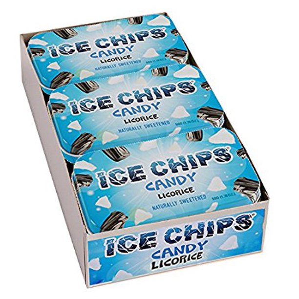 ICE CHIPS Xylitol Candy, Licorice (6 Tins)