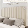thumbnail image 4 of California King Size Upholstered Platform Bed Frame, Features 50.2" Tall Velvet Headboard & Footboard with Vertical Tufting and Nailhead Trim, No Box Spring Required, 4 of 9