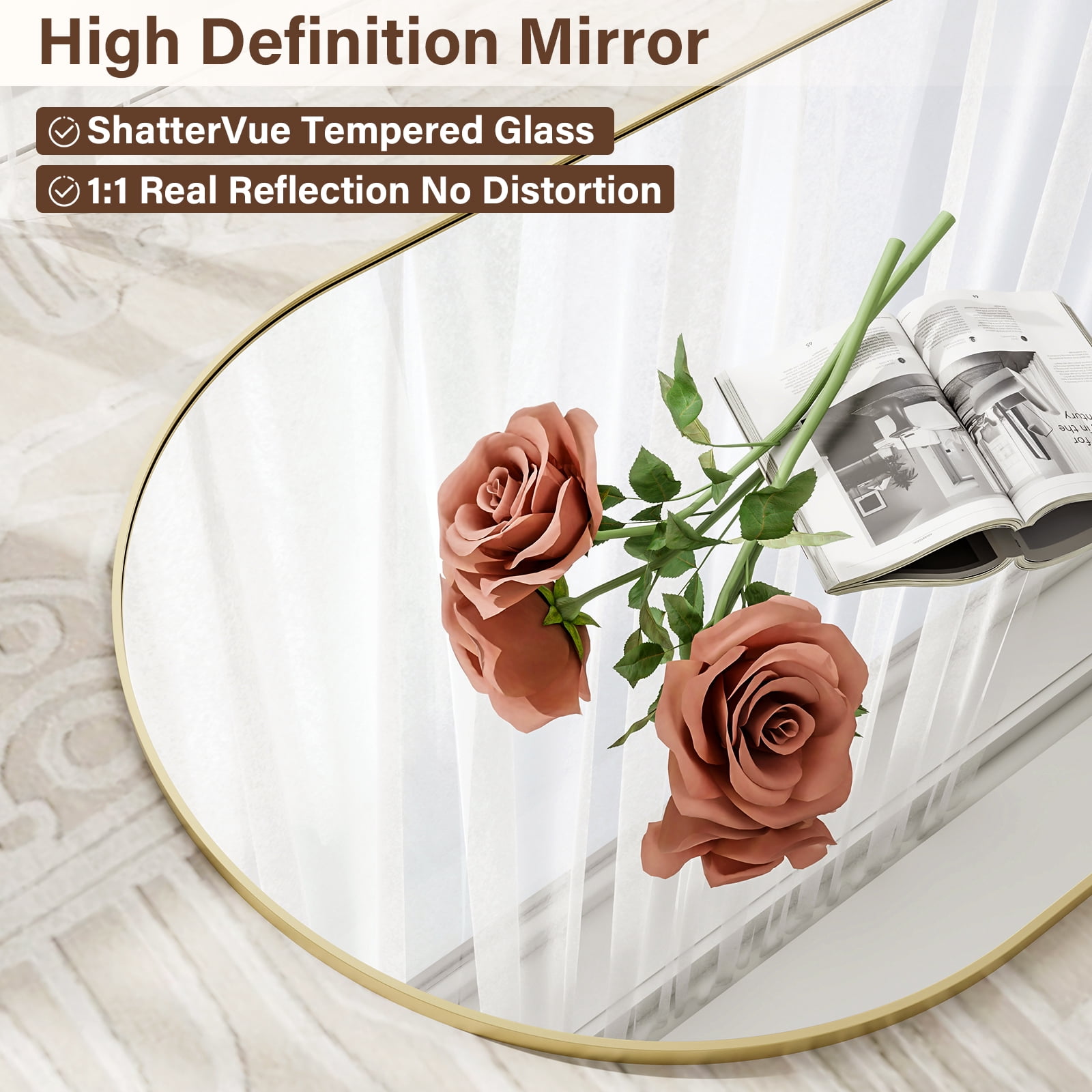 AUROMIR 21"x64" Arched Full Length Mirror Standing Floor Mirror, Gold