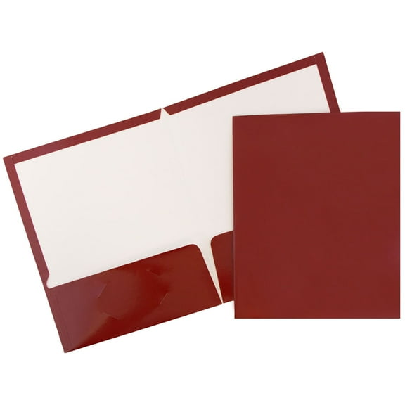 JAM Paper Glossy Two Pocket Folders, Maroon, 100/Pack