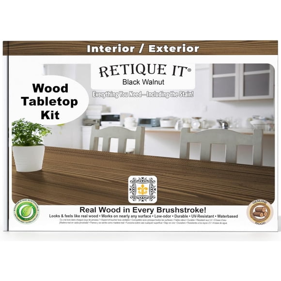 Retique It Tabletop Wood Finish Kit - Go Beyond Faux Wood with paintable Liquid Wood Primer and Stain - Graining Tools Included (Tabletop Kit, 30 Black Walnut)