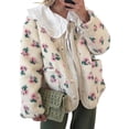 thumbnail image 2 of Womens Floral Print -Y Fleece Jacket Button Winter Teddy Fleece Jacket Casual Faux Fur Outwear Pink S, 2 of 10