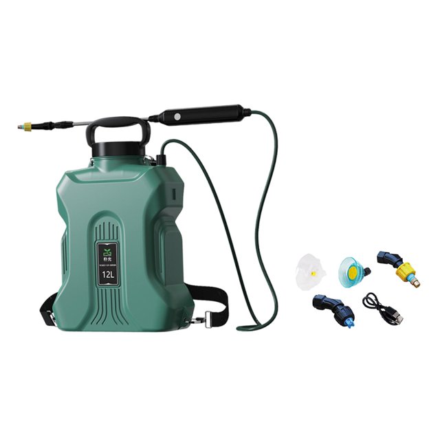 Pulverizadores eléctricos de 12 l con correas de mochila profesionales, pulverizadores de jardín recargables y versátiles, accesorios para limpieza de Verde