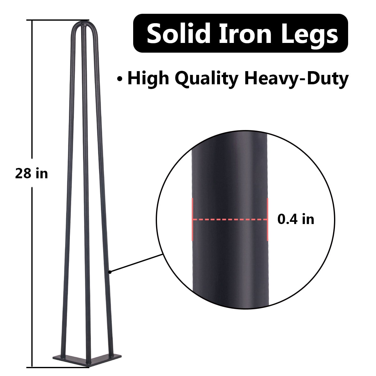28" Heavy-Duty Hairpin Legs (8-Pack), Industrial Steel Table & Desk Risers w/ Scratch-Free Rubber Pads - DIY Furniture Upgrade, Black