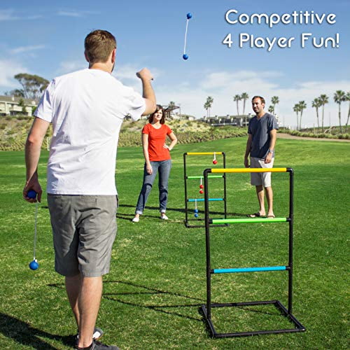 Travel Carrying Case and Score Trackers GoSports Premium Ladder Toss Outdoor Game Set with 6 Bolo Balls Choose Between Standard and Giant Size Sets
