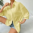 thumbnail image 6 of Otntypg Womens Button Down Shirts Lightweight Soft Cotton Beach Vacation Tees Shirts Fall Elegant 3/4 Length Sleeve Work Blouses Collared Tunic Tshirt Tops Yellow S, 6 of 10