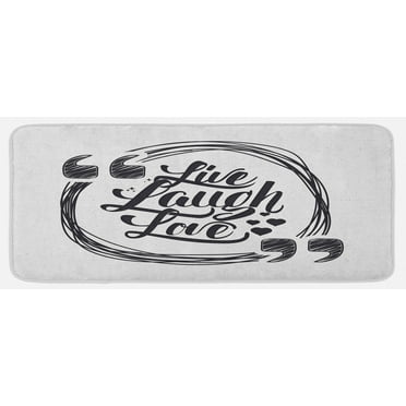Live Laugh Love Kitchen Mat, Grunge Modern Lifestyle Phrase Happiness Themed Design, Plush Decorative Kitchen Mat with Non Slip Backing, 47" X 19", Pearl and Dark Grey, by Ambesonne