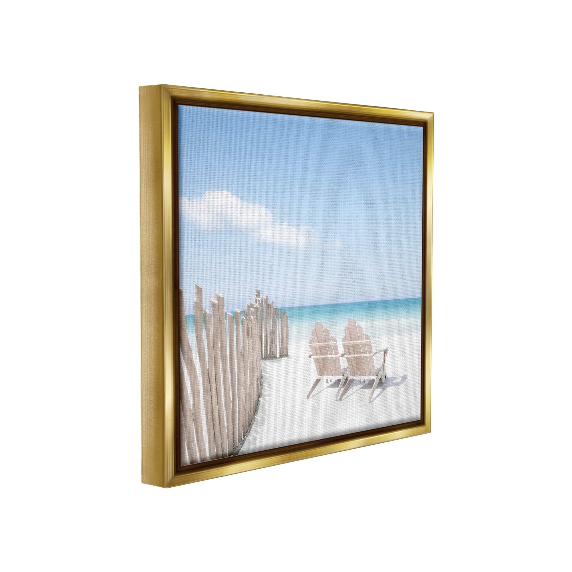 Stupell Industries Minimal Beach Chairs View Landscape Painting Gold Floater Framed Canvas Art Print Wall Art, 25 x 25
