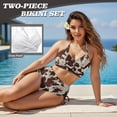 thumbnail image 3 of Xoenoiee Vintage Brown Cow Print Women Swimsuit Bikini Set High Waisted Push Up Cheeky Drawstring Two Piece Bathing Suit Beachwear Plus Size, S, 3 of 7