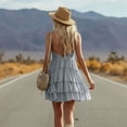 thumbnail image 5 of Women's Tiered Slip Dresses Deep V-Neck Ruffle Mini Dress Flowy Summer Dress for Vacation Party Festival Gray 2XL, 5 of 7