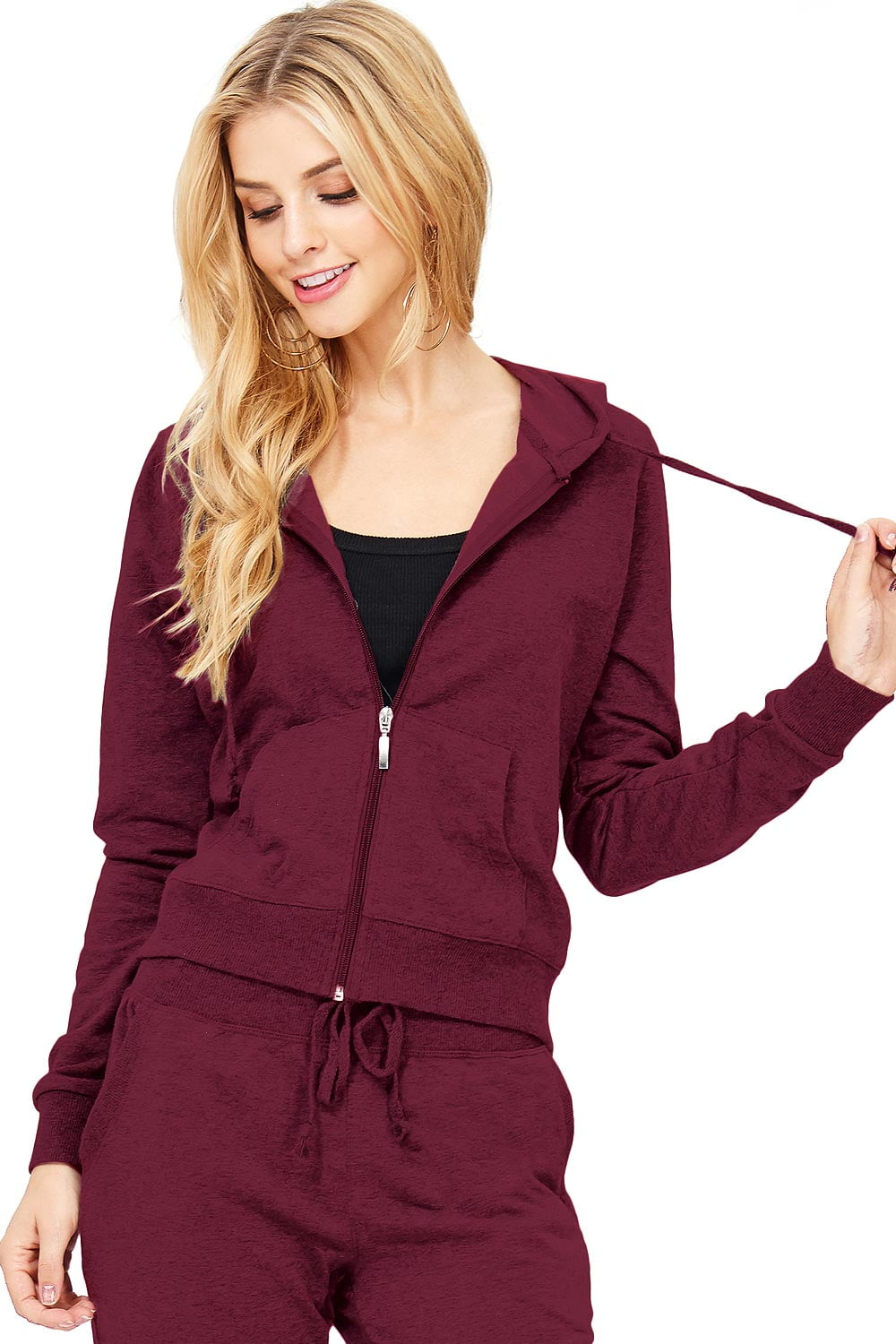 Fitted Crop Zip Front Hoodie Sweatshirt 