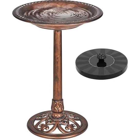 28" Pedestal Outdoor Bird Bath with Solar Powered Fountain for Outside, Vintage Bronze Polyresin Lightweight Antique, Yard/Garden Decoration, Bronze