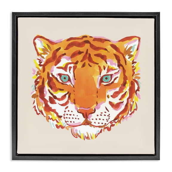 Stupell Industries Eclectic Orange Boho Tiger Face Black Floating Frame Canvas Art, 18 x 18, by Karolina Sato