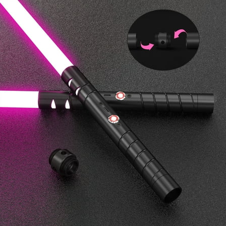 JvmuSaber Mini 2-in-1 Real Lightsaber RGB Toys, Double-Bladed Dueling Lightsaber with 15 Colors 4 Sound Modes for Galaxy War Fighters Adults Present
