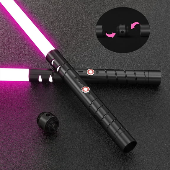 JvmuSaber Mini 2-in-1 Real Lightsaber RGB Toys, Double-Bladed Dueling Lightsaber with 15 Colors 4 Sound Modes for Galaxy War Fighters Adults Present