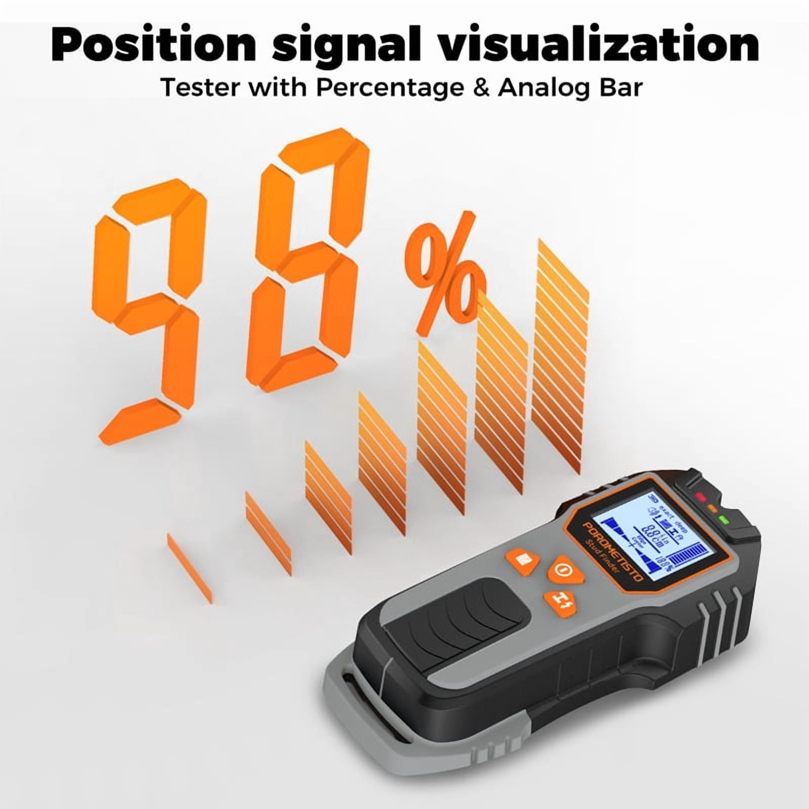 POROMETISTO Stud Finder Wall Scanner 6-in-1 - Live Wire Detector up to 4.7in Deep, Digital Center Finding & LCD Display for Hanging TV, Drywall, Pipes