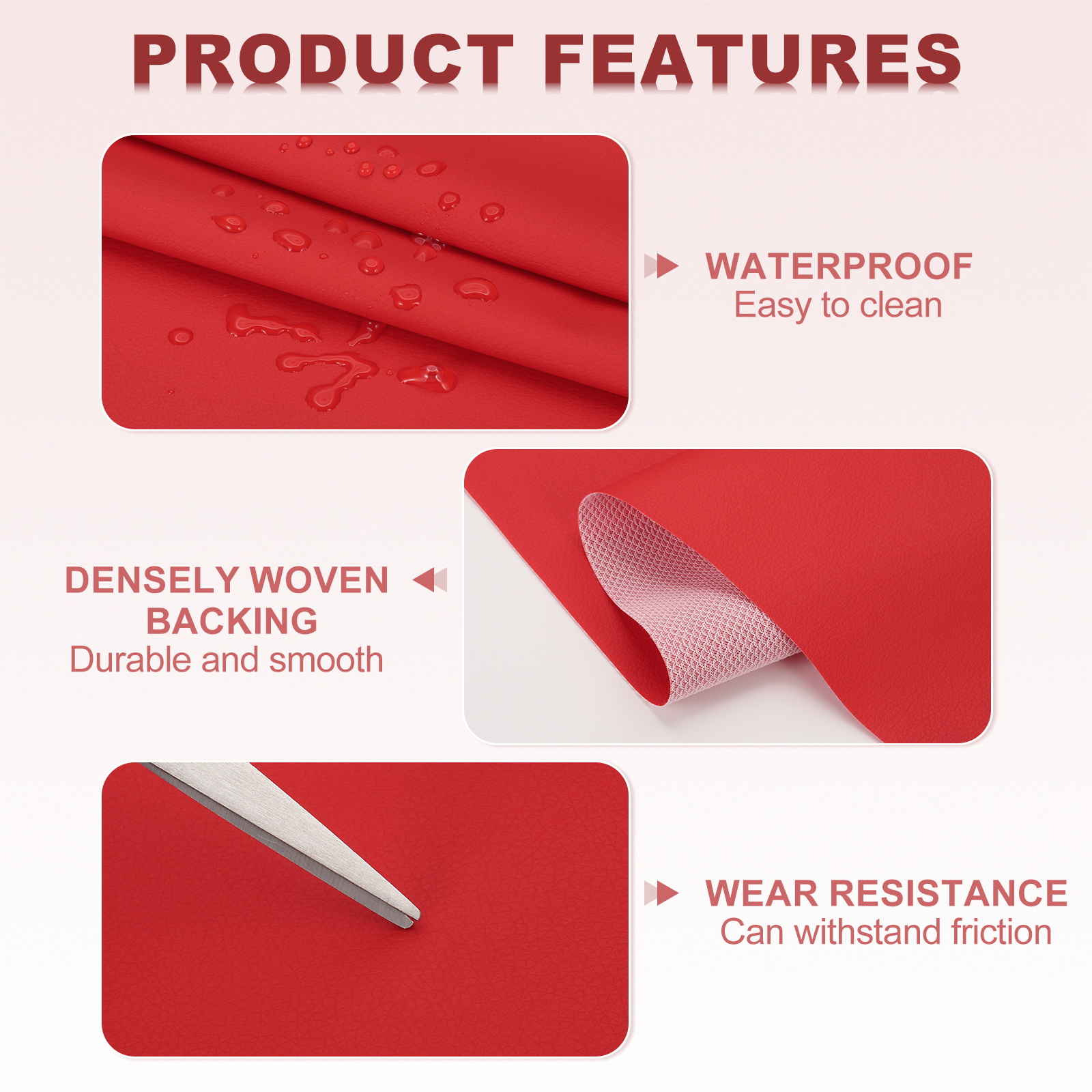 63x39.4in Faux Leather Sheets, Faux Leather Fabric Sheets Vinyl Fabric Synthetic Soft Waterproof for Replacement Upholstery Car, Red