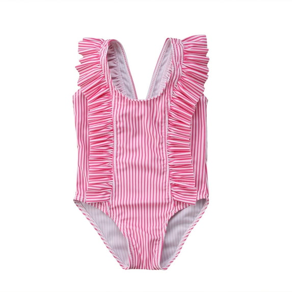 Baby Girls Beachwear Swimsuit Bodysuits Kid Girls Sleeveless Ruffle Bathing Suit Striped One-Piece Bodysuits