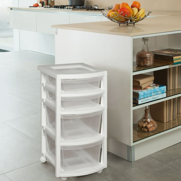 clear rolling cart with drawers